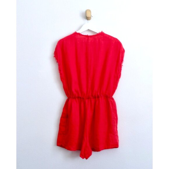 NEW! Intimately Free People 100% Linen Romper Button Front Tie Waist Red SZ S - Picture 5 of 7